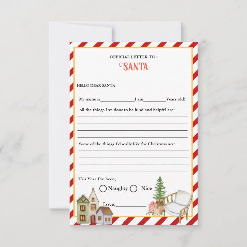 Letter to Santa for kids Santa Christmas game card
