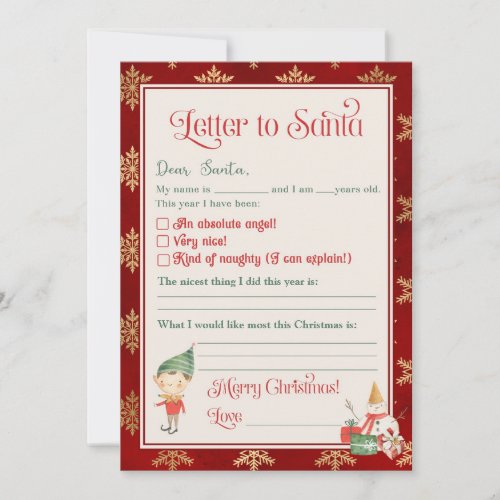 Letter to Santa from boy template