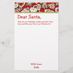 Letter to Santa Gingerbread   Christmas List Stationery