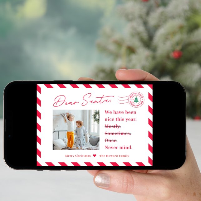 Letter To Santa Kids Christmas Photo Card (Front Digital)