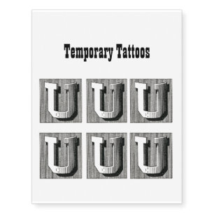 Letter U, Alphabet U, Black and White Temporary Tattoos