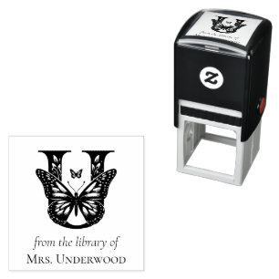 Letter U Butterfly Monogram From the Library Of Self-inking Stamp