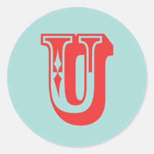 Letter U carnival style monogram initial favor Classic Round Sticker