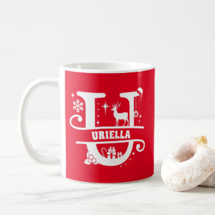 Letter U Christmas Monogram Initial Name Red  Coffee Mug