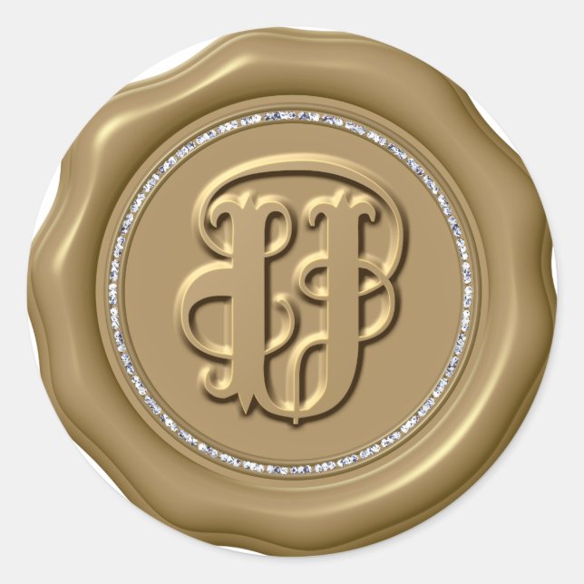 *~* Letter U Diamond Circle GOLD Wax Seal Stickers (Front)