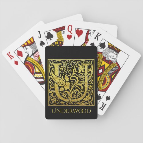 Letter U First Letter Gold on Classic Black Playing Cards