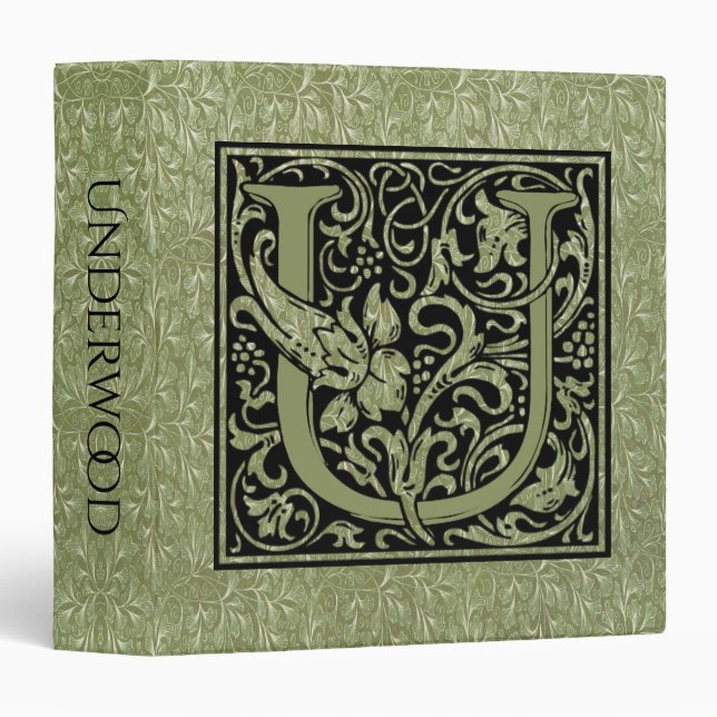 Letter U First Letter Monogram 3 Ring Binder (Front/Spine)