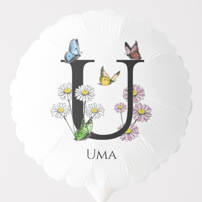 Letter U Floral Butterfly Monogram Initial  Balloon (Front)