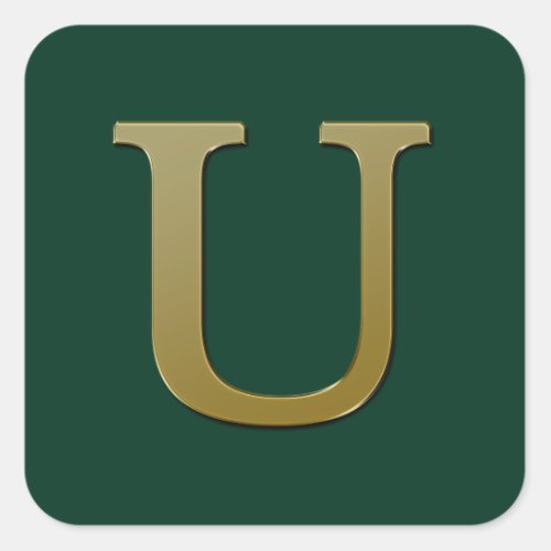 Letter U Gold Square Sticker