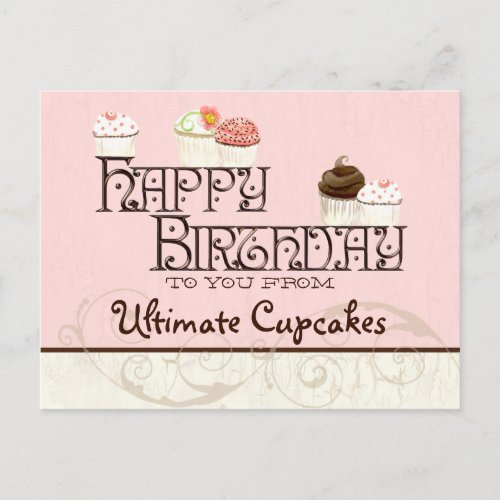 Letter U Happy Birthday Cupcake Business Postcard