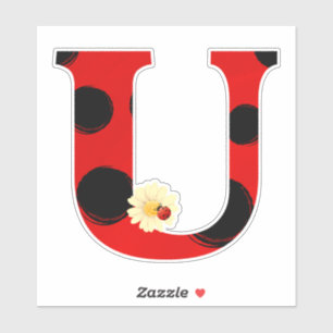 Letter U Ladybug Print with Ladybug and Flower Sticker