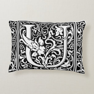 Letter U Medieval Monogram Art Nouveau Accent Pillow