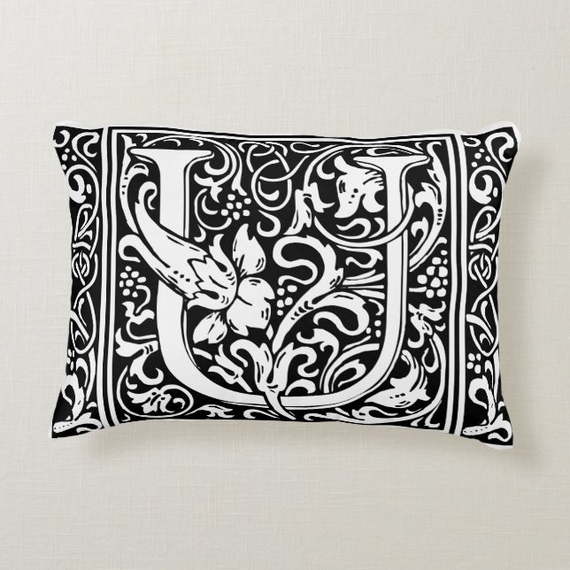 Letter U Medieval Monogram Art Nouveau Accent Pillow (Back)