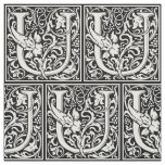 Letter U Medieval Monogram Art Nouveau Fabric