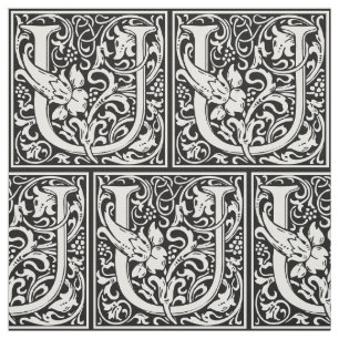 Letter U Medieval Monogram Art Nouveau Fabric