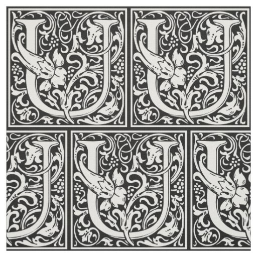 Letter U Medieval Monogram Art Nouveau Fabric