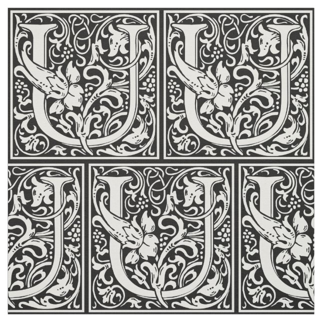 Letter U Medieval Monogram Art Nouveau Fabric (Swatch)