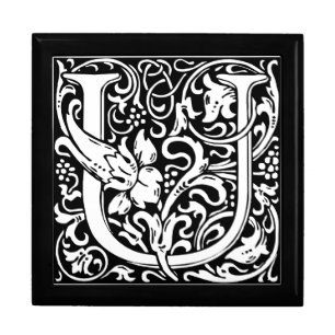 Letter U Medieval Monogram Art Nouveau Jewelry Box