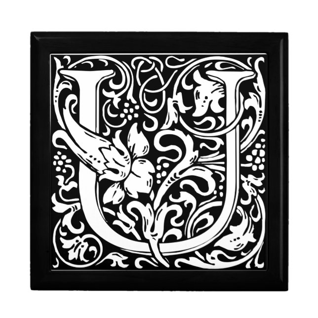 Letter U Medieval Monogram Art Nouveau Jewelry Box (Front)