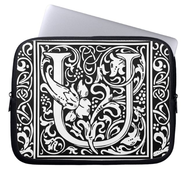 Letter U Medieval Monogram Art Nouveau Laptop Sleeve (Front)