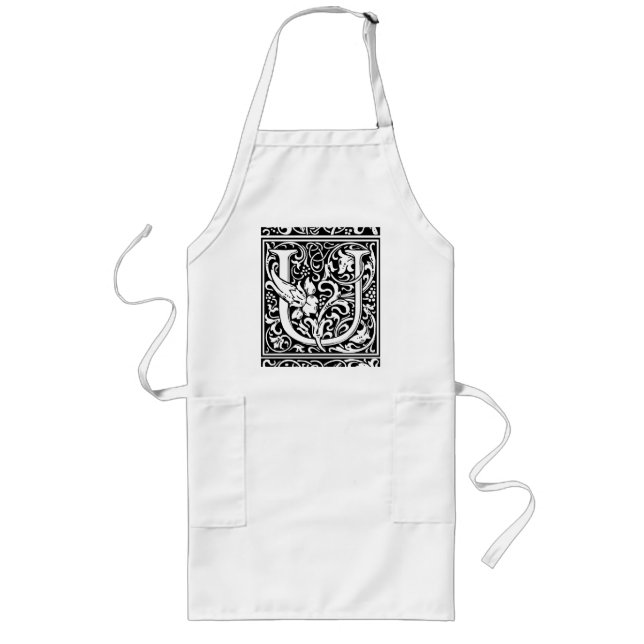 Letter U Medieval Monogram Art Nouveau Long Apron (Front)
