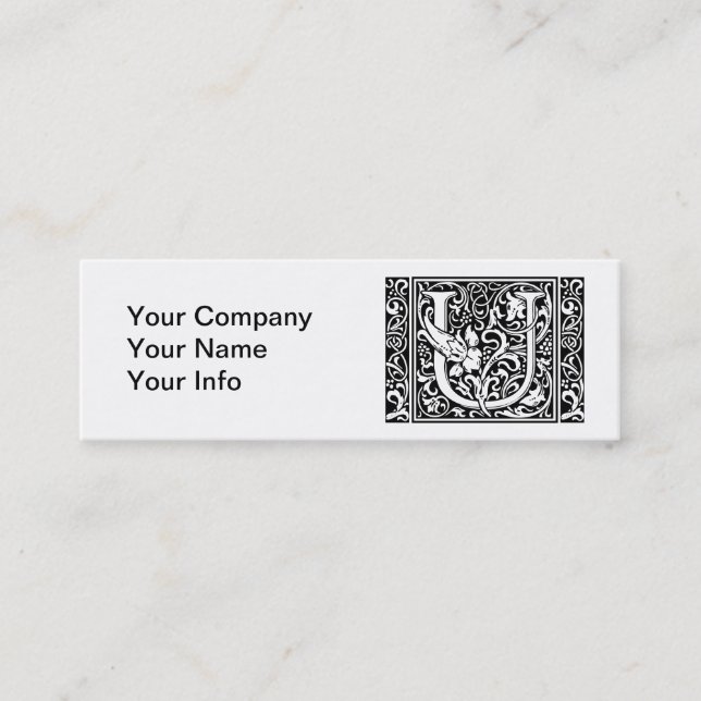 Letter U Medieval Monogram Art Nouveau Mini Business Card (Front)
