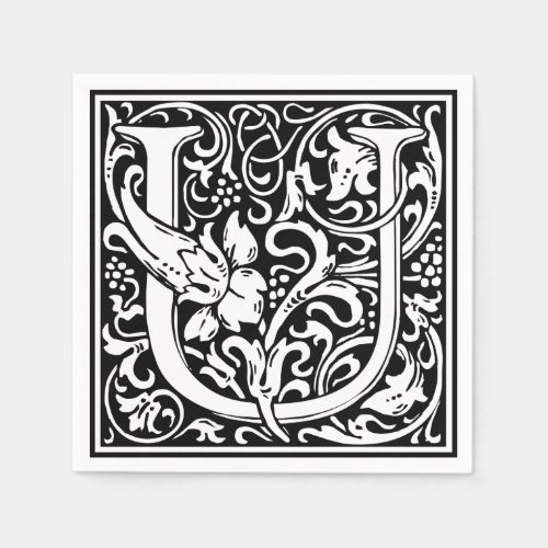 Letter U Medieval Monogram Art Nouveau Napkins
