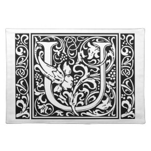 Letter U Medieval Monogram Art Nouveau Placemat