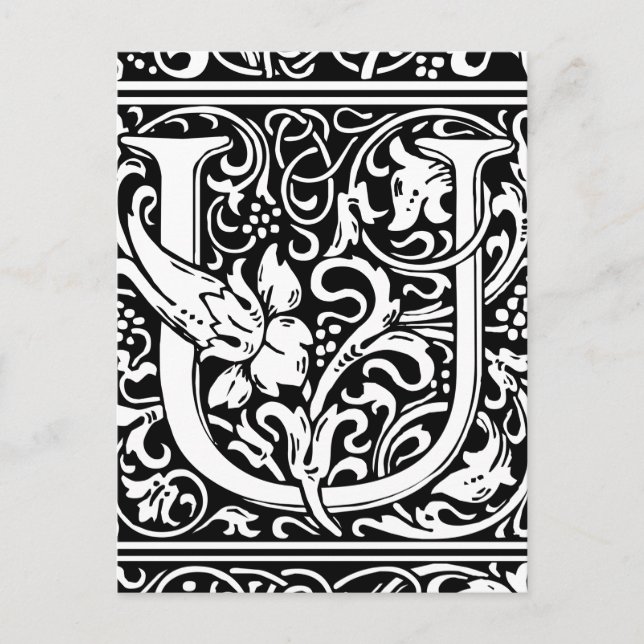 Letter U Medieval Monogram Art Nouveau Postcard (Front)