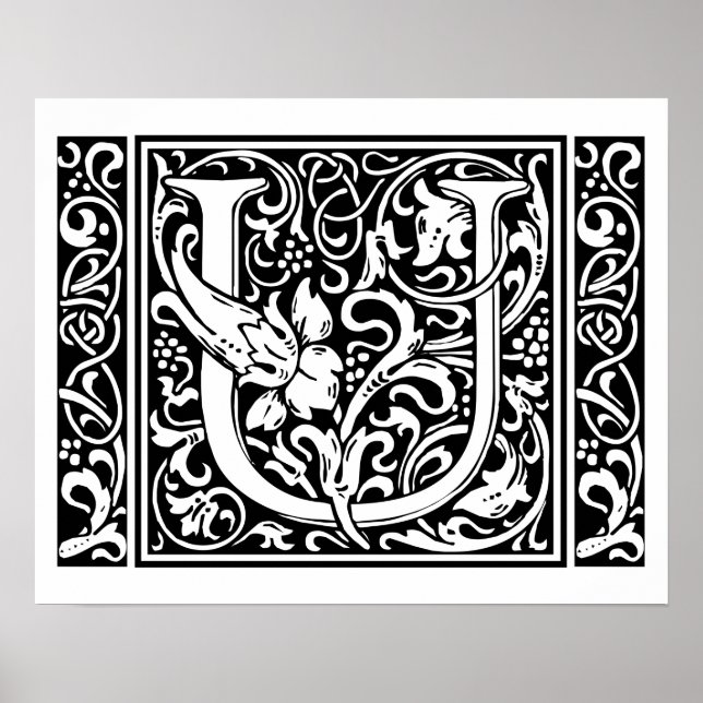 Letter U Medieval Monogram Art Nouveau Poster (Front)