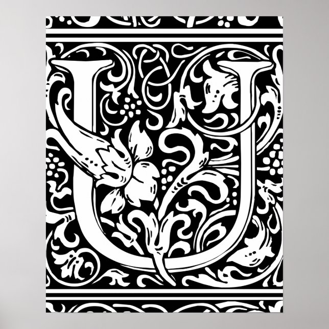 Letter U Medieval Monogram Art Nouveau Poster (Front)