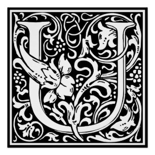 Letter U Medieval Monogram Art Nouveau Poster