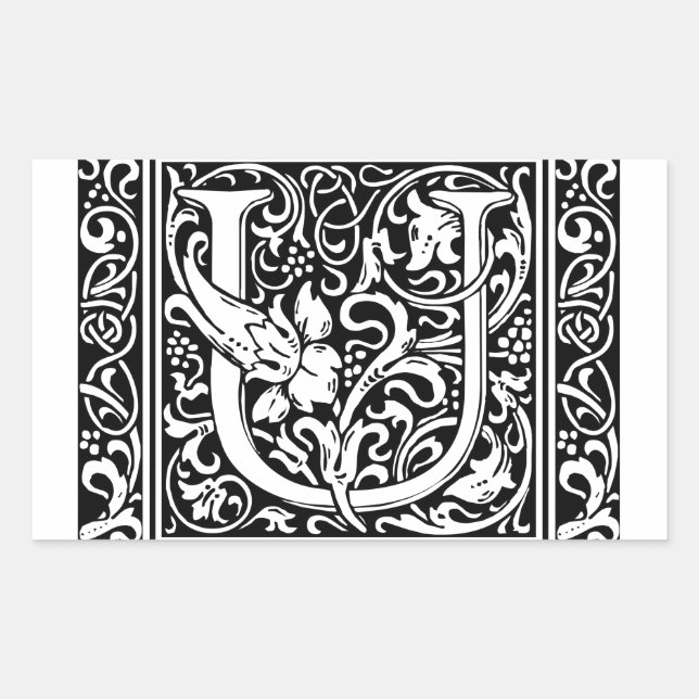 Letter U Medieval Monogram Art Nouveau Rectangular Sticker (Front)
