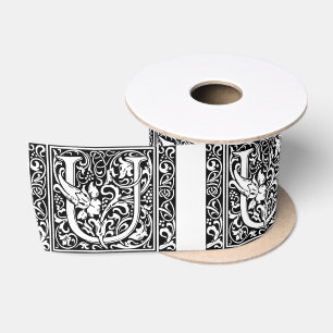 Letter U Medieval Monogram Art Nouveau Satin Ribbon