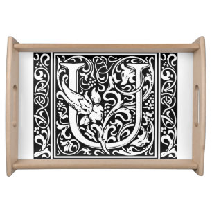 Letter U Medieval Monogram Art Nouveau Serving Tray