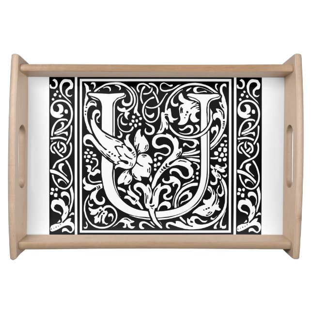 Letter U Medieval Monogram Art Nouveau Serving Tray (Front)