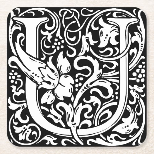 Letter U Medieval Monogram Art Nouveau Square Paper Coaster