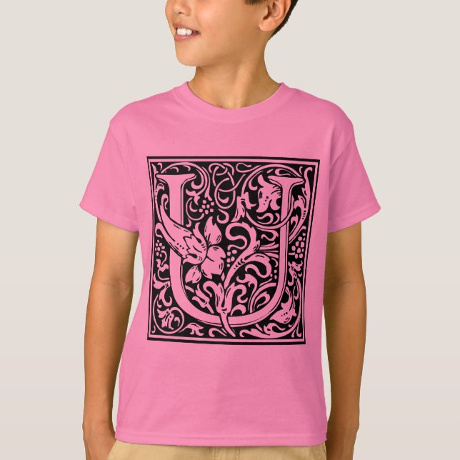 Letter U Medieval Monogram Art Nouveau T-Shirt (Front)