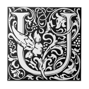 Letter U Medieval Monogram Art Nouveau Tile