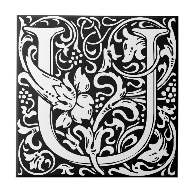 Letter U Medieval Monogram Art Nouveau Tile (Front)