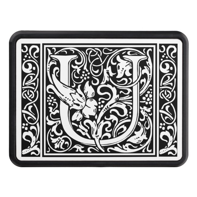 Letter U Medieval Monogram Art Nouveau Trailer Hitch Cover (Front)