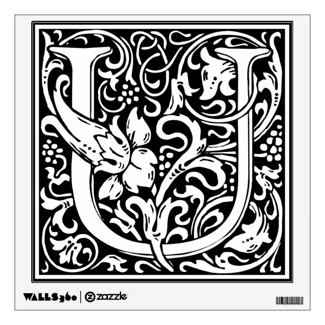 Letter U Medieval Monogram Art Nouveau Wall Decal (Front)