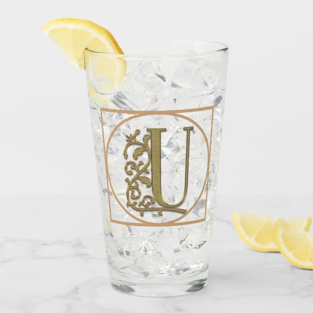LETTER U MONOGRAM Beautiful Wedding New Home Gift Glass (Front Ice)