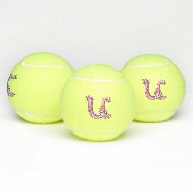 Letter U monogram girls personalized doodle art Tennis Balls (Multi)