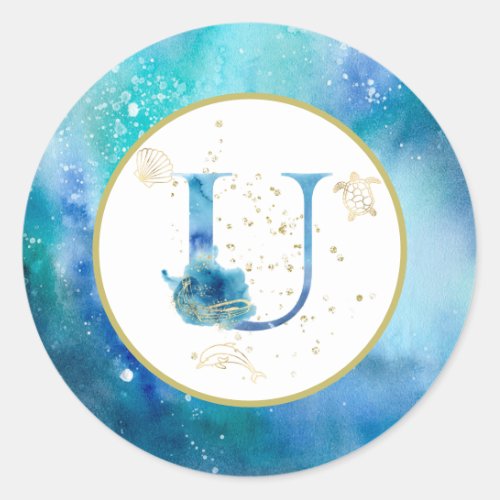   LETTER U  _ Nautical Beach Envelope  Sticker