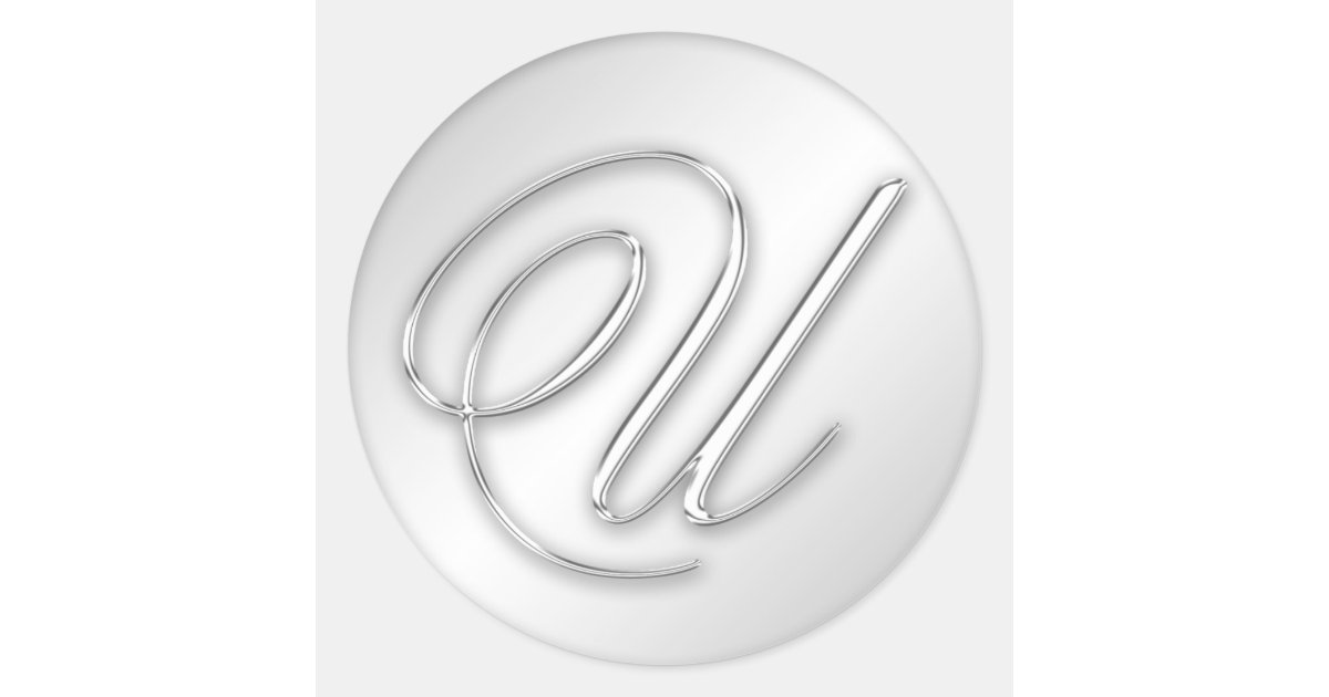 Letter U script initial faux silver monogram favor Classic Round ...