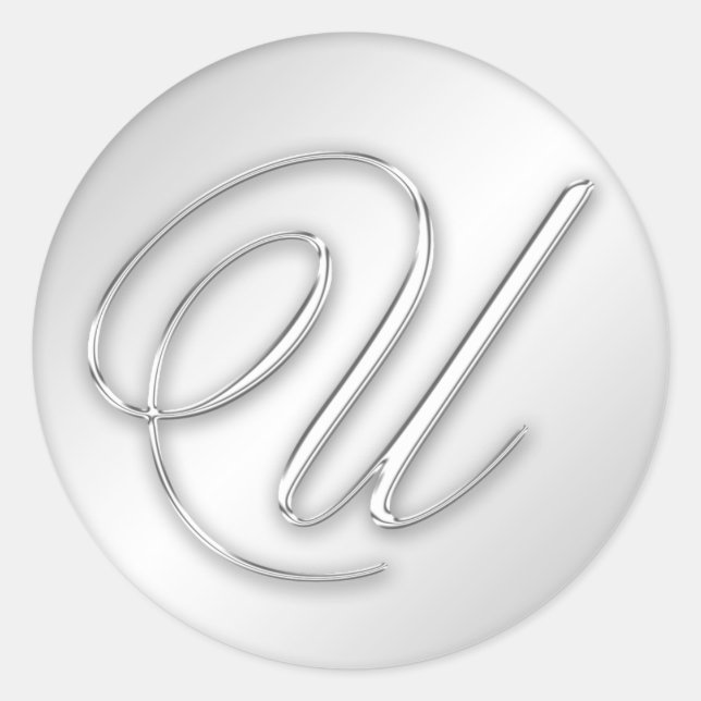Letter U script initial faux silver monogram favor Classic Round Sticker (Front)