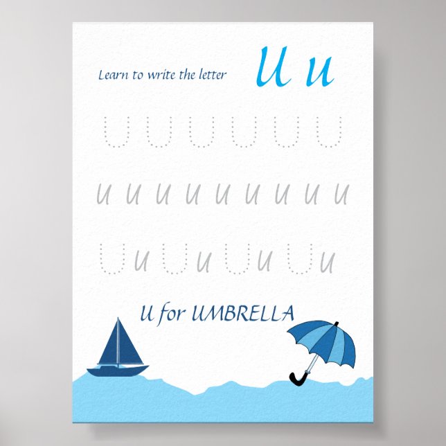 Letter U Tracing Poster for Kids (Front)