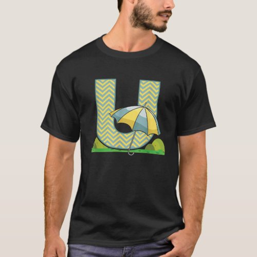 Letter U Umbrella Alphabet Last Name Vowel Initial T_Shirt