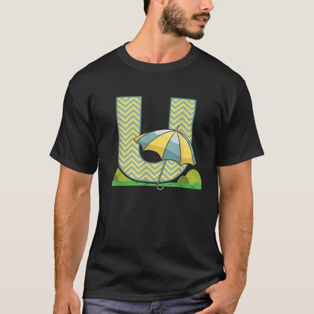 Letter U Umbrella Alphabet Last Name Vowel Initial T-Shirt (Front)